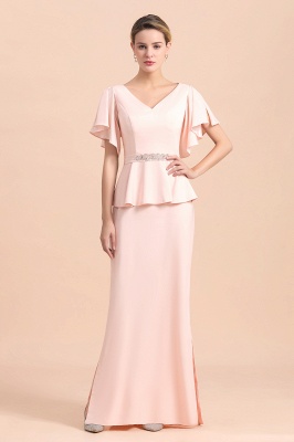 Cap sleeves V-neck Pink Two pieces Long mother of the bride dress_4