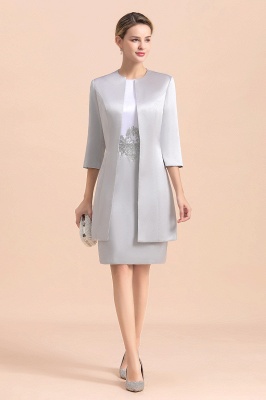 Silver two-pieces round neck Short Fall Mother Of the Bride Dress_2