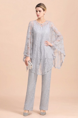 Trendy Long sleeves Silver Lace Wraps V-Neck Mother of Bride Jumpsuit_5
