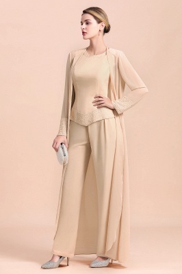 Champagne Long sleeves Jacket Chiffon Mother of the Bride Jumpsuit_4