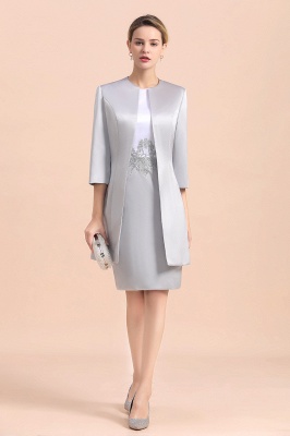 Silver two-pieces round neck Short Fall Mother Of the Bride Dress_1