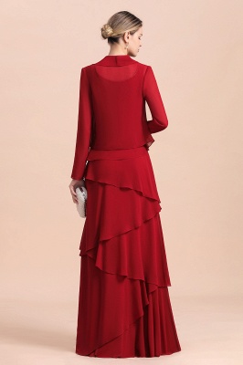 Ruby Chiffon Two-pieces Ruffles Long sleeves Mother of the Bride Dress_3