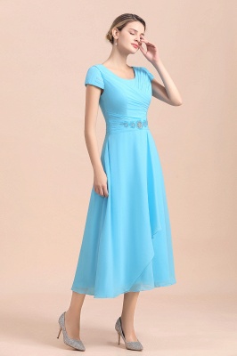 Cap sleeves Ankle-length light blue round neck chiffion mother dresses_4