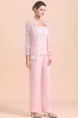 Elegant Pink Long sleeves V-neck Plus size Mother of bride Jumpsuit_7