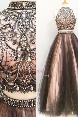 Sleeveless  Formal Dress Glamorous Tulle A-Line Two-Pieces Crystal Prom Dress BA4658_2