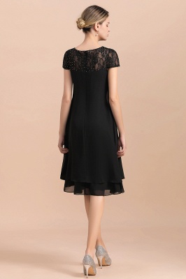 Black Short Sleeves Lace Wedding Party Dress Chiffon Knee Length Dress_3