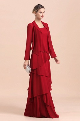 Ruby Chiffon Two-pieces Ruffles Long sleeves Mother of the Bride Dress_6