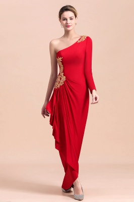 One shoulder long sleeves red pleats Plus size Mother of the bride dress_9