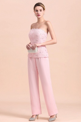 Elegant Pink Long sleeves V-neck Plus size Mother of bride Jumpsuit_9