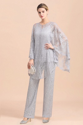 Trendy Long sleeves Silver Lace Wraps V-Neck Mother of Bride Jumpsuit_4