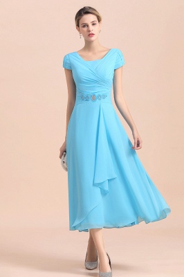 Cap sleeves Ankle-length light blue round neck chiffion mother dresses