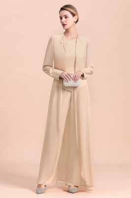 Champagne Long sleeves Jacket Chiffon Mother of the Bride Jumpsuit_6