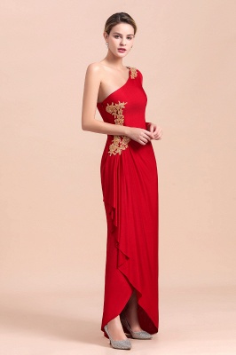 One shoulder long sleeves red pleats Plus size Mother of the bride dress_6