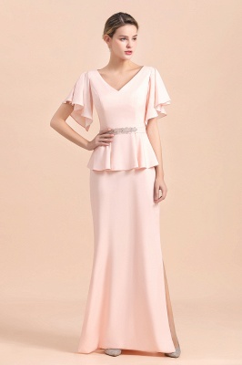 Cap sleeves V-neck Pink Two pieces Long mother of the bride dress_2
