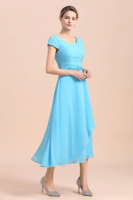Cap sleeves Ankle-length light blue round neck chiffion mother dresses_9