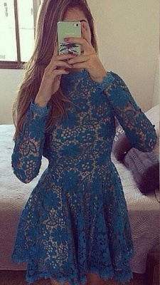 New Arrival Long Sleeve Lace Party Gowns Sexy Open Back  Homecoming Dresses_2