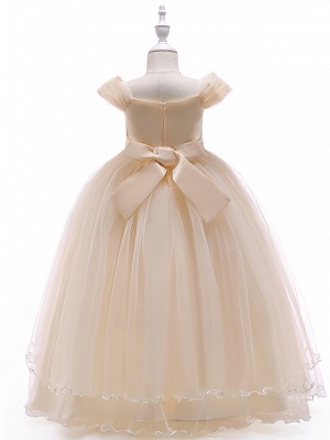 Ball Gown Floor Length Wedding / Party Flower Girl Dresses - Tulle Sleeveless Off Shoulder With Bow(S) / Solid / Tiered_8