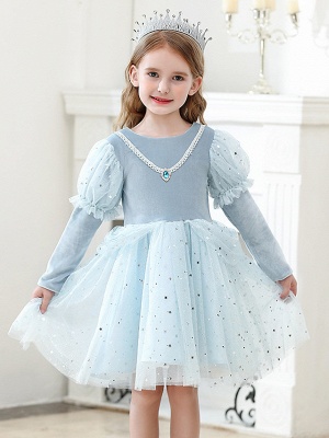 Princess / Ball Gown Knee Length Wedding / Party Flower Girl Dresses - Tulle Long Sleeve Jewel Neck With Crystals / Paillette