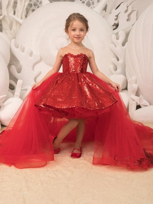 Ball Gown Court Train Wedding / Party Flower Girl Dresses - Tulle Sleeveless Strapless With Bow(S) / Appliques / Paillette