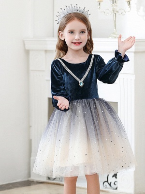 Princess / Ball Gown Knee Length Wedding / Party Flower Girl Dresses - Tulle / Velvet Long Sleeve Jewel Neck With Crystals / Paillette