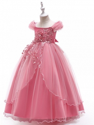 Ball Gown Floor Length Wedding / Party Flower Girl Dresses - Tulle Sleeveless Off Shoulder With Bow(S) / Solid / Tiered_10