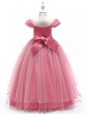 Ball Gown Floor Length Wedding / Party Flower Girl Dresses - Tulle Sleeveless Off Shoulder With Bow(S) / Solid / Tiered_12