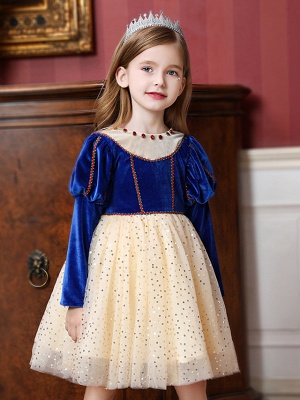 Princess / Ball Gown Knee Length Wedding / Party Flower Girl Dresses - Tulle / Velvet Long Sleeve Jewel Neck With Crystals / Paillette