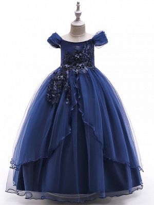 Ball Gown Floor Length Wedding / Party Flower Girl Dresses - Tulle Sleeveless Off Shoulder With Bow(S) / Solid / Tiered_4