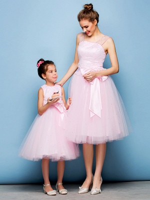 Chic Dresses Formal Evening Dress - Blushing Pink Plus Sizes / Petite Ball Gown V-neck Tea-length Tulle,Cheap Uk Dresses Online