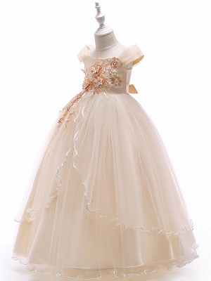 Ball Gown Floor Length Wedding / Party Flower Girl Dresses - Tulle Sleeveless Off Shoulder With Bow(S) / Solid / Tiered_11