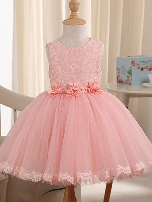 Princess Knee Length Pageant Flower Girl Dresses - Polyester Sleeveless Jewel Neck With Beading