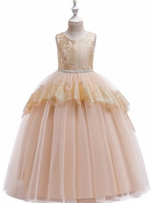 Princess Round Floor Length Cotton Junior Bridesmaid Dress With Bow(S) / Tier / Appliques