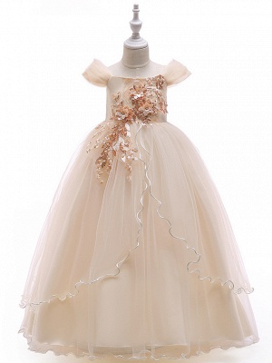 Ball Gown Floor Length Wedding / Party Flower Girl Dresses - Tulle Sleeveless Off Shoulder With Bow(S) / Solid / Tiered_2