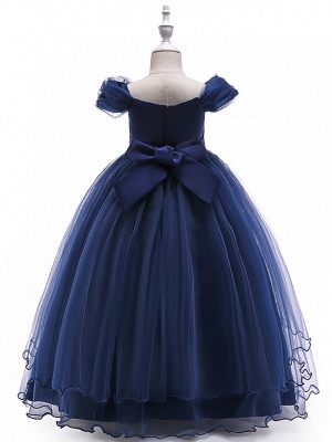 Ball Gown Floor Length Wedding / Party Flower Girl Dresses - Tulle Sleeveless Off Shoulder With Bow(S) / Solid / Tiered_3