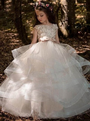 Princess Sweep / Brush Train Communion Dresses - Tulle / Polyester Sleeveless Jewel Neck With Pick Up Skirt / Solid