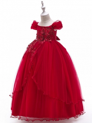 Ball Gown Floor Length Wedding / Party Flower Girl Dresses - Tulle Sleeveless Off Shoulder With Bow(S) / Solid / Tiered_6