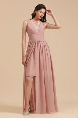 Elegant Sleevele Dusty Pink Chiffon Bridesmaid Dress Ruffle Beach Wedding Dress_5