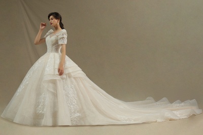 Charming Short Sleeve Garden Bridal Gown Sweetheart Wedding Dress Sweep Train_3