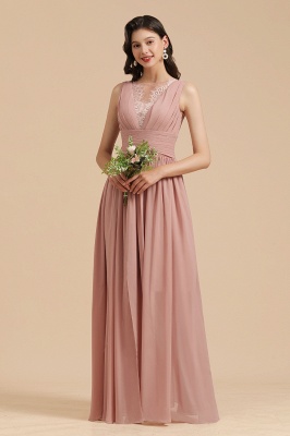 Elegant Sleevele Dusty Pink Chiffon Bridesmaid Dress Ruffle Beach Wedding Dress_1