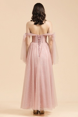 Gorgeous Puffy Sleeves Sparkly Aline Evening Party Dress Chiffon Floor Length Prom Dress_2