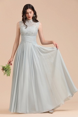High Neck Floral Lace Aline Bridesmaid Dress Floor Length Chiffon Wedding Party Dress_4