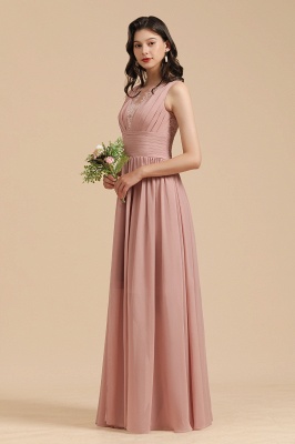 Elegant Sleevele Dusty Pink Chiffon Bridesmaid Dress Ruffle Beach Wedding Dress_7