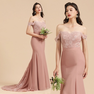 Off Shoulder Floral Lace Appliques Mermaid Evening Dress Bridesmaid Dress_10