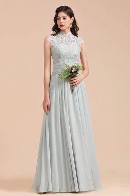 High Neck Floral Lace Aline Bridesmaid Dress Floor Length Chiffon Wedding Party Dress_2