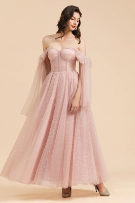 Gorgeous Puffy Sleeves Sparkly Aline Evening Party Dress Chiffon Floor Length Prom Dress_8