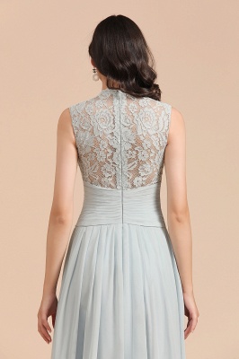 High Neck Floral Lace Aline Bridesmaid Dress Floor Length Chiffon Wedding Party Dress_9