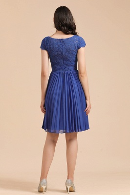 Stylish Floral lace Appliques Mini Dress Royal Blue Short Sleeves Knee Length Daily Casual Dress_5