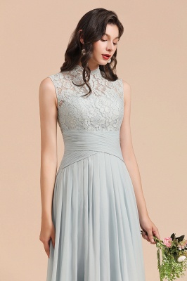 High Neck Floral Lace Aline Bridesmaid Dress Floor Length Chiffon Wedding Party Dress_8