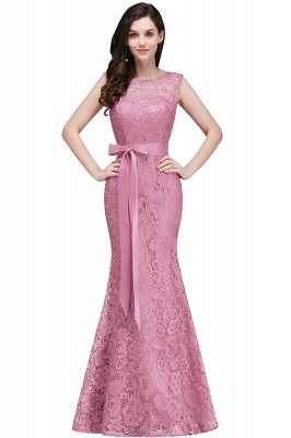 Lace Floor-Length Burgundy Sleeveless Mermaid Bowknot-Sash Prom Dresses_1