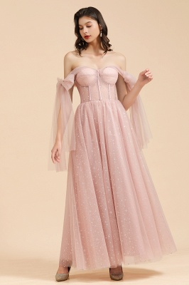 Gorgeous Puffy Sleeves Sparkly Aline Evening Party Dress Chiffon Floor Length Prom Dress_6